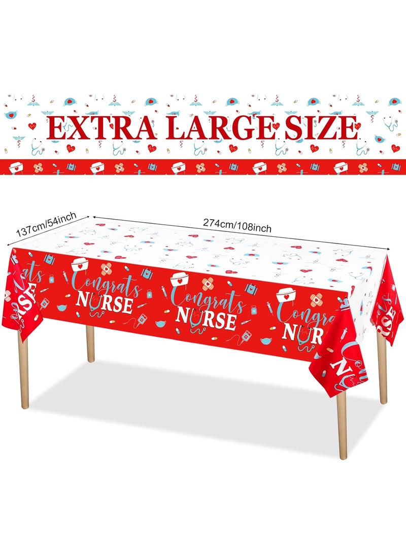 Moukeren Moukeren 3 Pieces Nurse Graduation Tablecloth Plastic Congrats Table Covers Red White Nurse Grad Table Cloth for Graduation Party Decor Supplies 54 x 108 Inch  - Image 2