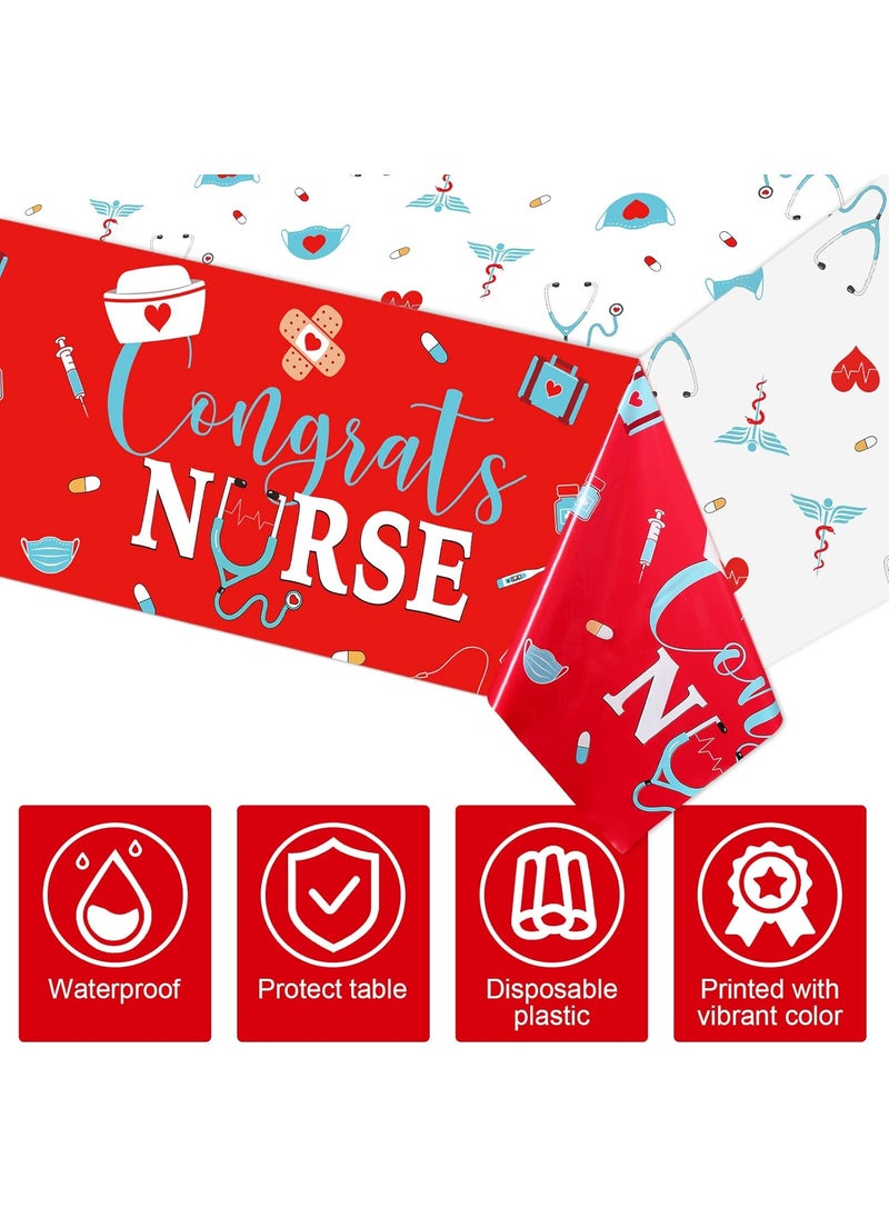 Moukeren Moukeren 3 Pieces Nurse Graduation Tablecloth Plastic Congrats Table Covers Red White Nurse Grad Table Cloth for Graduation Party Decor Supplies 54 x 108 Inch  - Image 3