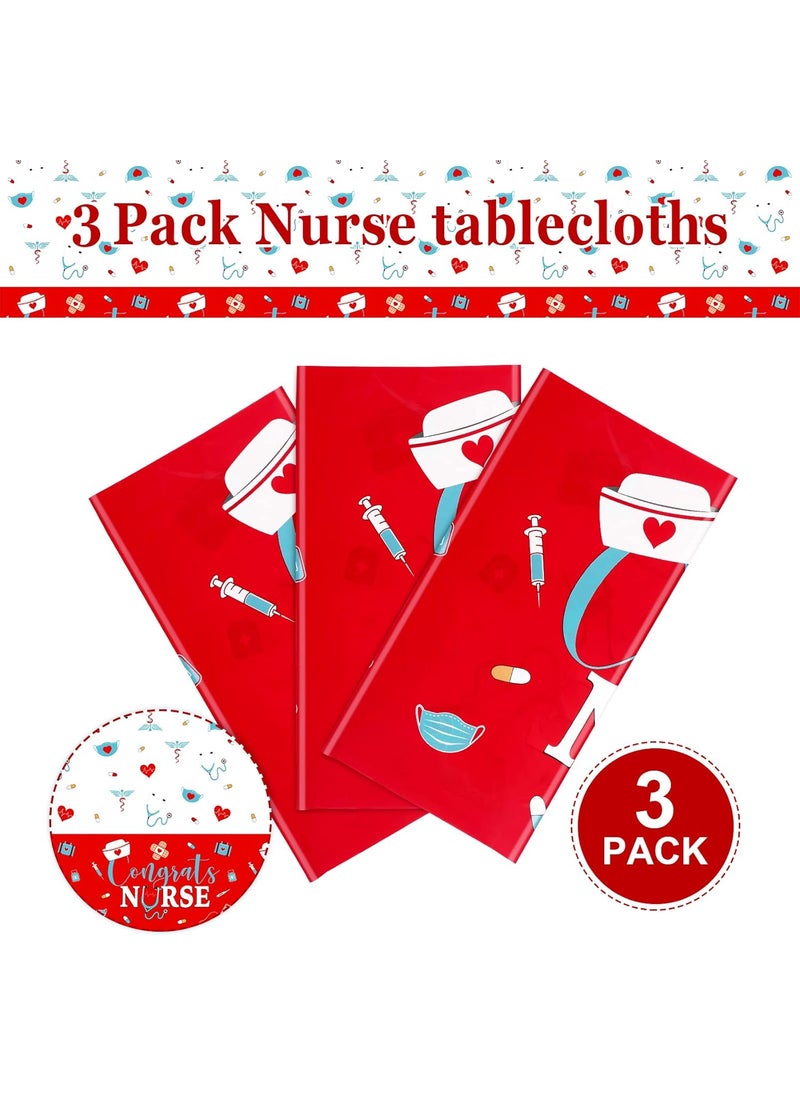 Moukeren Moukeren 3 Pieces Nurse Graduation Tablecloth Plastic Congrats Table Covers Red White Nurse Grad Table Cloth for Graduation Party Decor Supplies 54 x 108 Inch  - Image 4