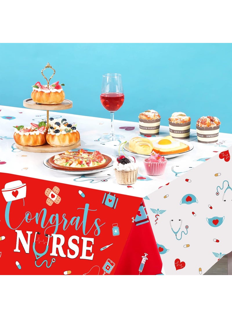 Moukeren Moukeren 3 Pieces Nurse Graduation Tablecloth Plastic Congrats Table Covers Red White Nurse Grad Table Cloth for Graduation Party Decor Supplies 54 x 108 Inch  - Image 5
