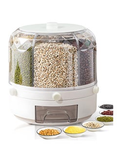 Excefore Grain Dispenser, Grain and Rice Storage Container Kitchen, 360° Rotating 6 Grid Grain Dispenser, Rotating Dry Food Dispenser for Lentils, Small Beans, Barley, Millets, White  - Image 1