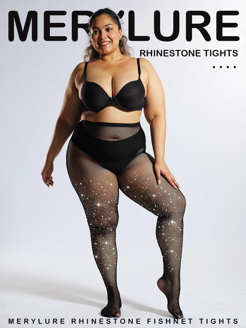 MERYLURE Indestructible Ultra Sparkly Tights for Women, Rhinestone Fishnet Party Stockings for Women, Jeweled Plus Size - Image 1
