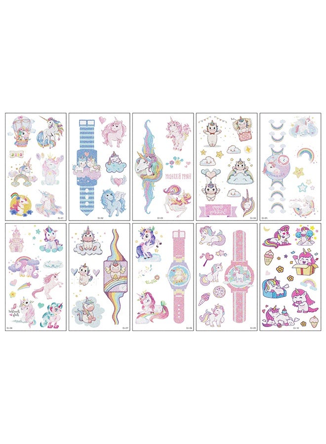 Lemon 10 Sheets  Unicorn Glitter Tattoos Kids,  Temporary Princess Mermaid Tattoos for Kids Girls Unicorn Tattoos Temporary Party Decorations Supplies Favors - Image 3