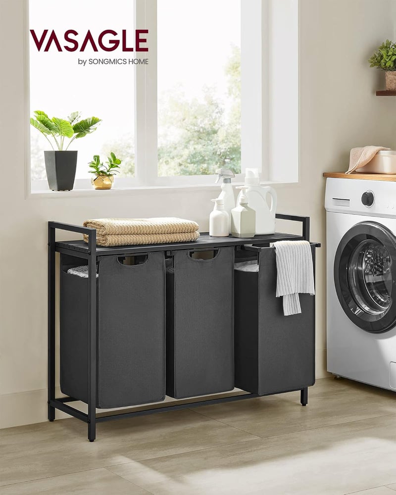 VASAGLE Laundry Hamper, Laundry Basket, Laundry Sorter with 3 Pull-Out and Removable Bags, Shelf, Metal Frame, 3 x 10.6 Gallons (40 L), 36.4 x 13 x 28.4 Inches, Slate Gray and Charcoal Gray UBLH301G01 - Image 2