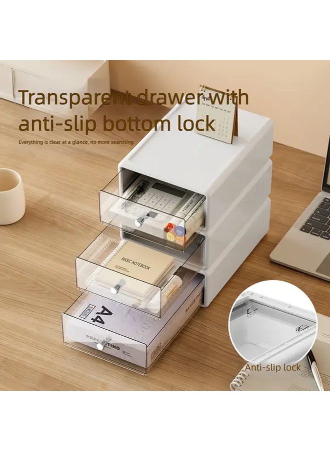 Stackable Desktop Storage Box Small Capacity Transparent Drawers White Plastic Multipurpose File Sorting Cabinet For Home Office Crafts Pencils Durable Desktop Organizer - Image 2