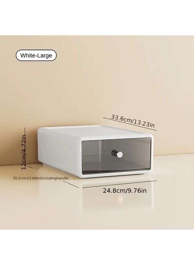 Stackable Desktop Storage Box Small Capacity Transparent Drawers White Plastic Multipurpose File Sorting Cabinet For Home Office Crafts Pencils Durable Desktop Organizer - Image 3
