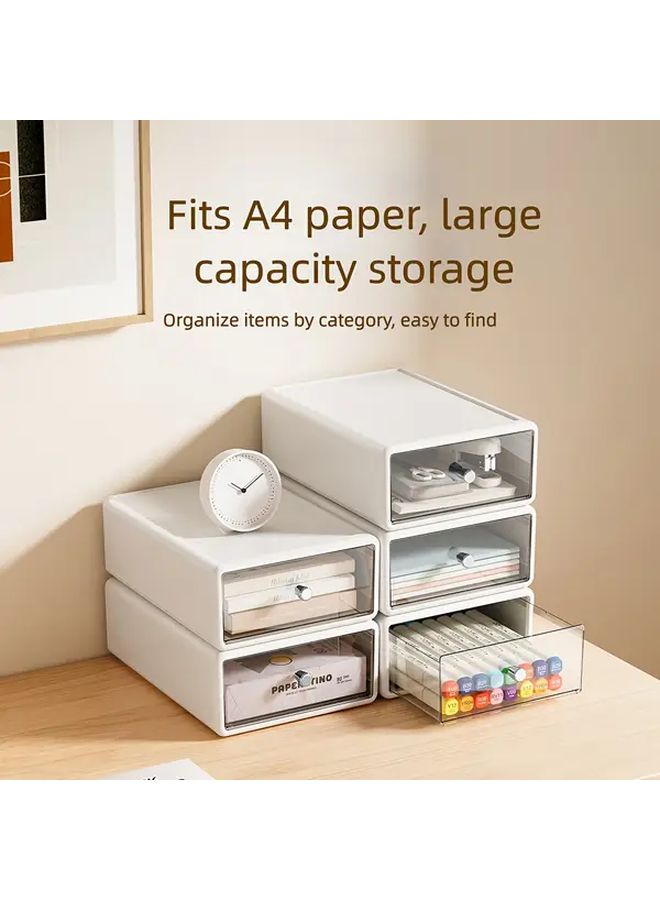 Stackable Desktop Storage Box Small Capacity Transparent Drawers White Plastic Multipurpose File Sorting Cabinet For Home Office Crafts Pencils Durable Desktop Organizer - Image 1
