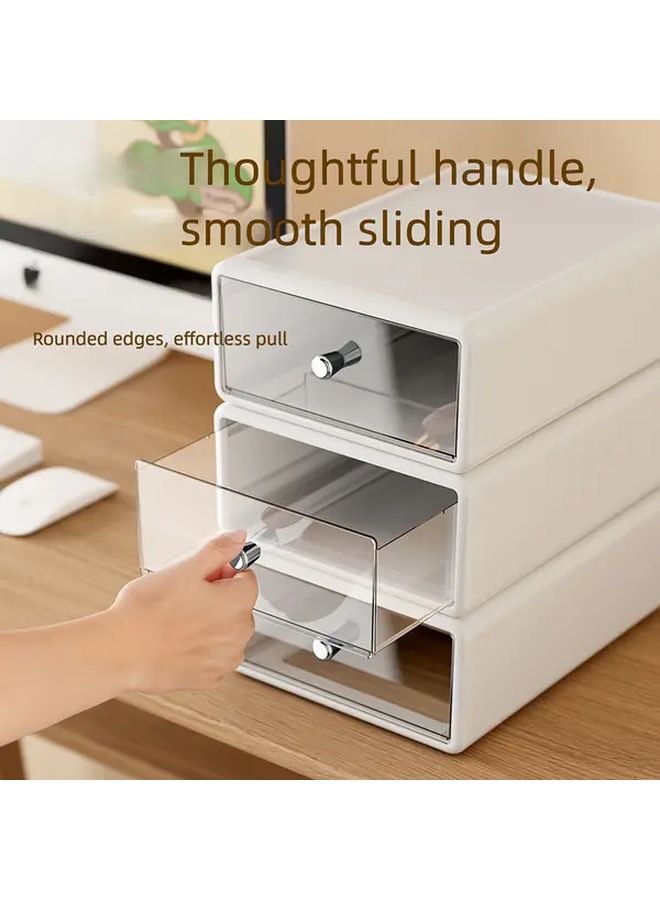 Stackable Desktop Storage Box Small Capacity Transparent Drawers White Plastic Multipurpose File Sorting Cabinet For Home Office Crafts Pencils Durable Desktop Organizer - Image 4