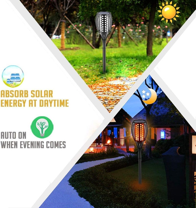 جليفار مصابيح شعلة تعمل بالطاقة الشمسية - مصابيح حديقة متوهجة - 96 مصباح LED، تصميم مقاوم للماء، تشغيل/إيقاف تلقائي من الغسق إلى الفجر، تأثير لهب زخرفي، إضاءة ممرات المناظر الطبيعية للفناء والفناء - Image 4