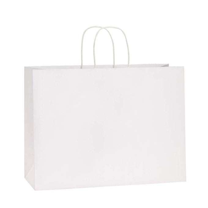 100PCS 16X6X12 INCHES KRAFT PAPER BAGS WITH HANDLES BULK LARGE SHOPPING BAGS FOR GIFTS GROCERY MERCHANDISE PARTY FAVOR TAKEOUT RECYCLABLE WHITE PAPER SACKS