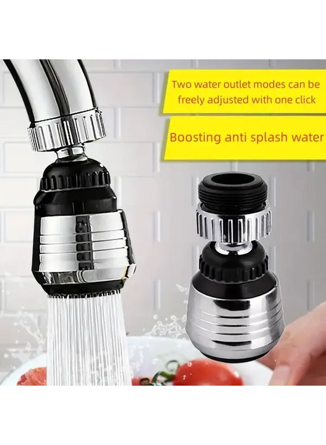 Silvery Water Saver Kitchen Sink Aerator 360 Rotatable Dual Spray Splash Reducing Leakproof - Image 1