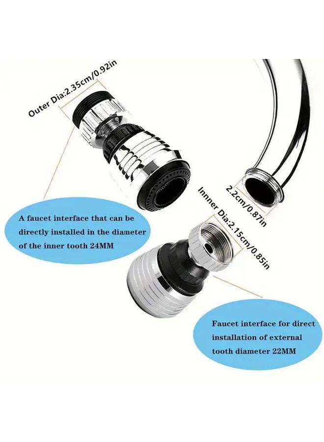 Silvery Water Saver Kitchen Sink Aerator 360 Rotatable Dual Spray Splash Reducing Leakproof - Image 5