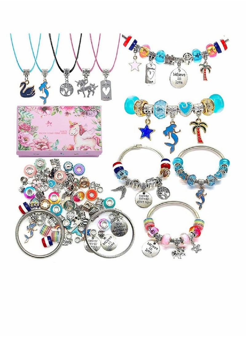 Excefore Bracelet Making Kit for Girls,Charm Bracelets with Beads, Unicorn/Mermaid Crafts,Jewelry Charms, DIY Craft, Jewelry Gift Teen Girls(71PCS)  - Image 1