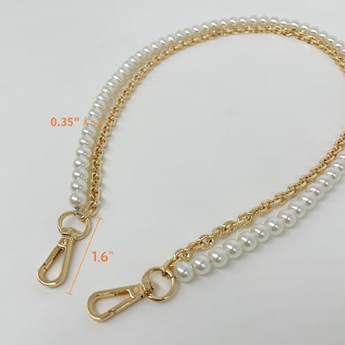 Model Worker 31.5" Imitation Pearl Chain Purse Strap Replacement Handbag Shoulder Bag Clutches Chain Strap with Metal Buckles (Gold) - Image 2