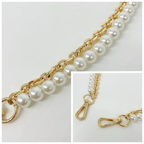 Model Worker 31.5" Imitation Pearl Chain Purse Strap Replacement Handbag Shoulder Bag Clutches Chain Strap with Metal Buckles (Gold) - Image 3
