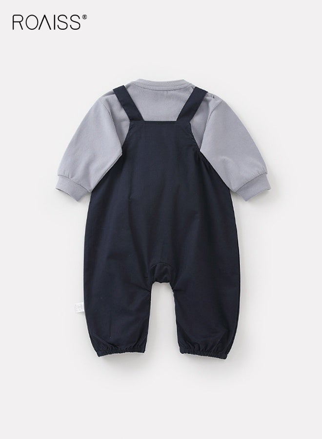 roaiss Baby Boys Sweatshirt and Overalls Set, Stylish Spring and Autumn Outfit with Long Sleeve Top and Shark Suspender Trousers, 2 Piece Comortable Clothing Set for Baby Boys - Image 3