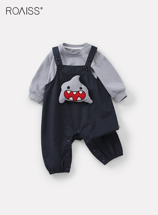 roaiss Baby Boys Sweatshirt and Overalls Set, Stylish Spring and Autumn Outfit with Long Sleeve Top and Shark Suspender Trousers, 2 Piece Comortable Clothing Set for Baby Boys - Image 2