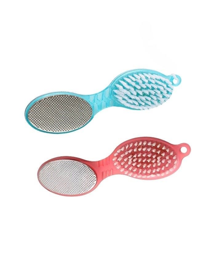 2 قطعة مبرد أقدام مزيل الكالو أدوات باديكير متعددة الأغراض مع فرشاة أقدام 4 في 1 حجر خفاف ومبرد أقدام وورق صنفرة للاستخدام المنزلي باللونين الأزرق والأحمر - Image 1