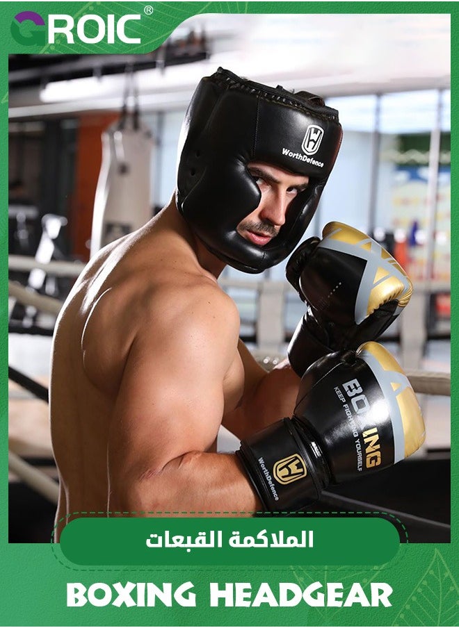 GROIC - Boxing Headgear, Boxing Helmet & Mouth Guard, Head Gear for MMA Kickboxing Karate Taekwondo Muay Thai Sparring & Training, Martial Arts Helmet, Fighting Sparring Headgear Fits Adults Youth Head Guard - Image 1
