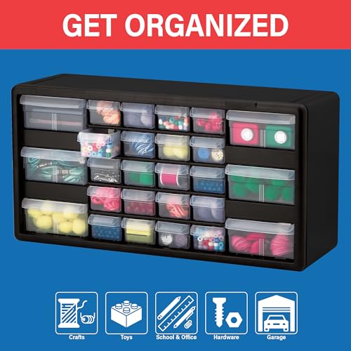 Akro-Mils 26-Drawer Plastic Drawer Storage Cabinet for Garage Organization, Bead Organizer, Building Bricks Storage, Teacher Toolbox, Makeup Organizer, 20" W x 6" D x 10" H, 10126 Black - Image 3