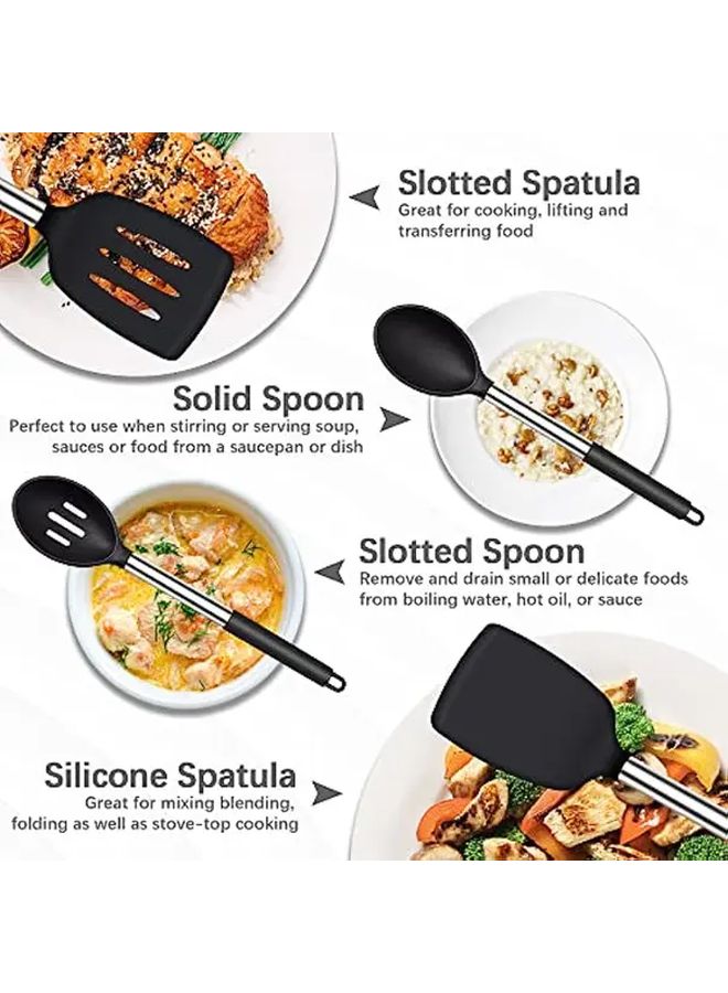 4Pcs Black Silicone Spatula Spoon Set Heat Resistant BPA Free Kitchen Utensils - Image 4