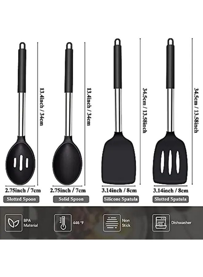 4Pcs Black Silicone Spatula Spoon Set Heat Resistant BPA Free Kitchen Utensils - Image 3