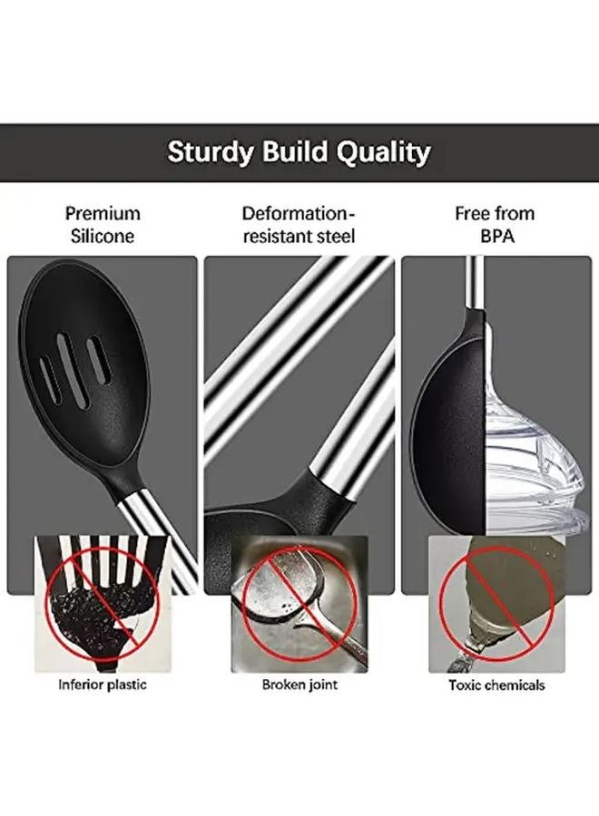 4Pcs Black Silicone Spatula Spoon Set Heat Resistant BPA Free Kitchen Utensils - Image 5