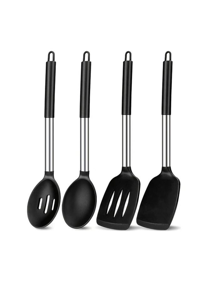 4Pcs Black Silicone Spatula Spoon Set Heat Resistant BPA Free Kitchen Utensils - Image 1