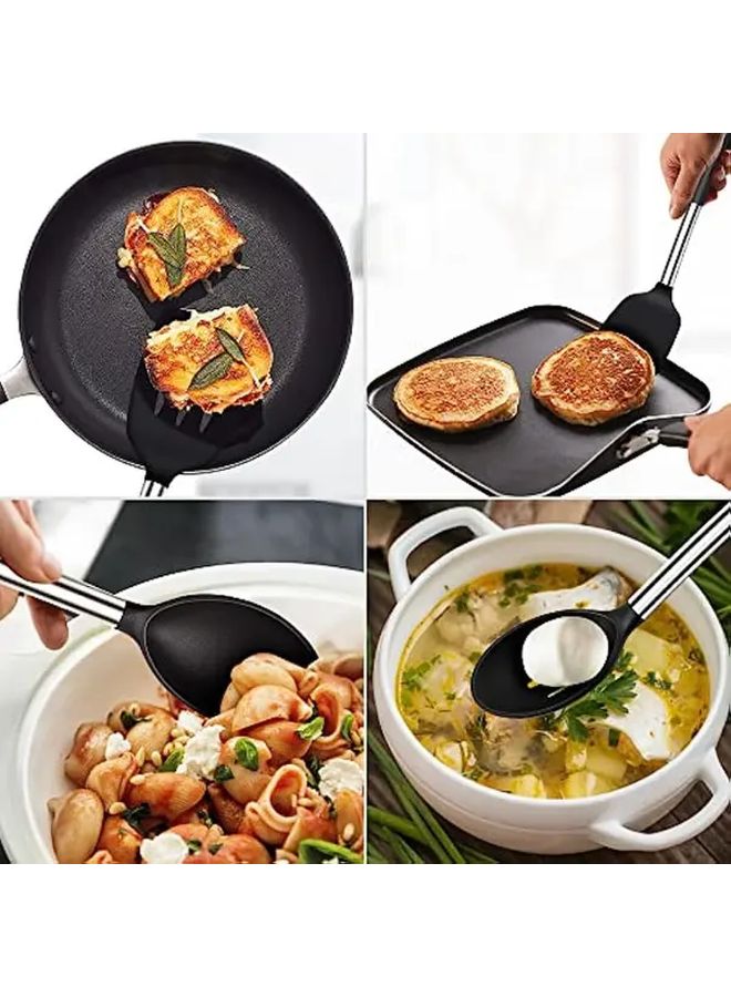 4Pcs Black Silicone Spatula Spoon Set Heat Resistant BPA Free Kitchen Utensils - Image 2