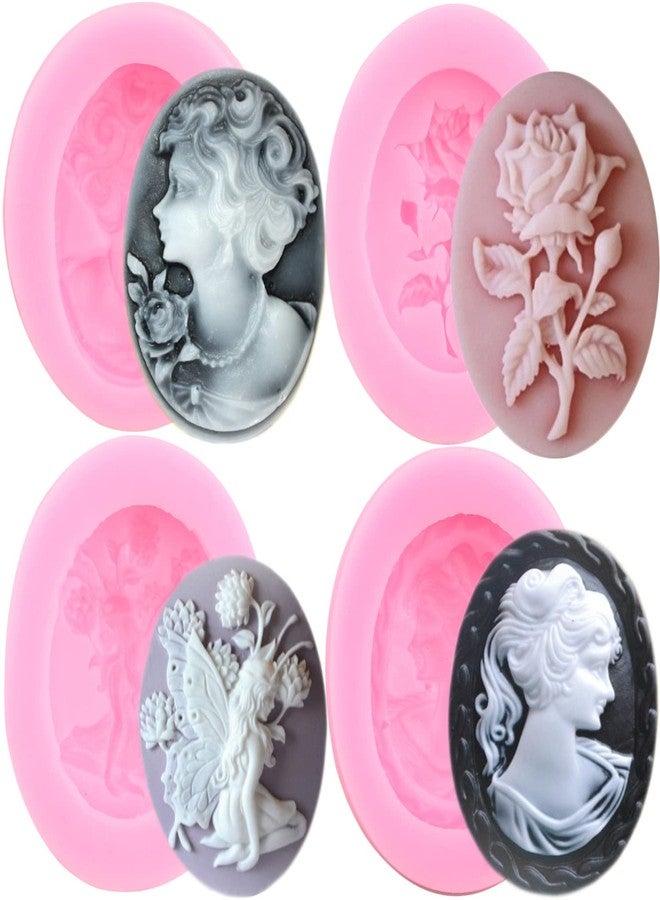 Mujiang Lady Avatar Silicone Molds Cameo Frame Photo Mirror Fondant Mold For Cupcake Topper Cake Decorating Candy Chocolate Gum Paste Set Of 4 - Image 1