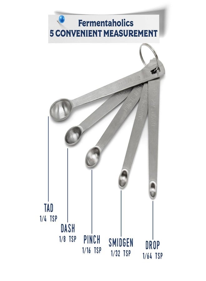 Fermentaholics Mini Measuring Spoons 5-Piece Set - Tad, Dash, Pinch, Smidgen, Drop - For Cheesemaking, Baking, Seasonings, And More - Easily Measure Rennet - Perfect For Portion Control - Image 2
