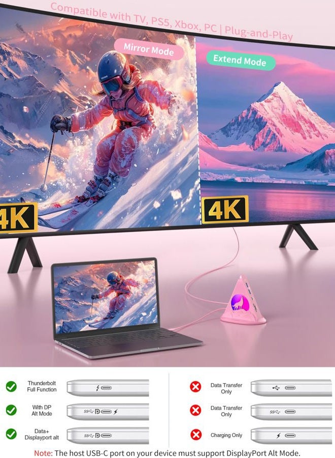 JoyReken USB C Hub, Pink 8-in-1 Type C Multiport Adapter with 4K@30Hz HDMI, 100W PD, 5Gbps 1xUSB-C, 3xUSB-A 3.0, SD/TF Slots ＆ RGB Lighting, Pink USB Hub for MacBook Air/Pro, iPad, iMac, Surface, XPS - Image 3
