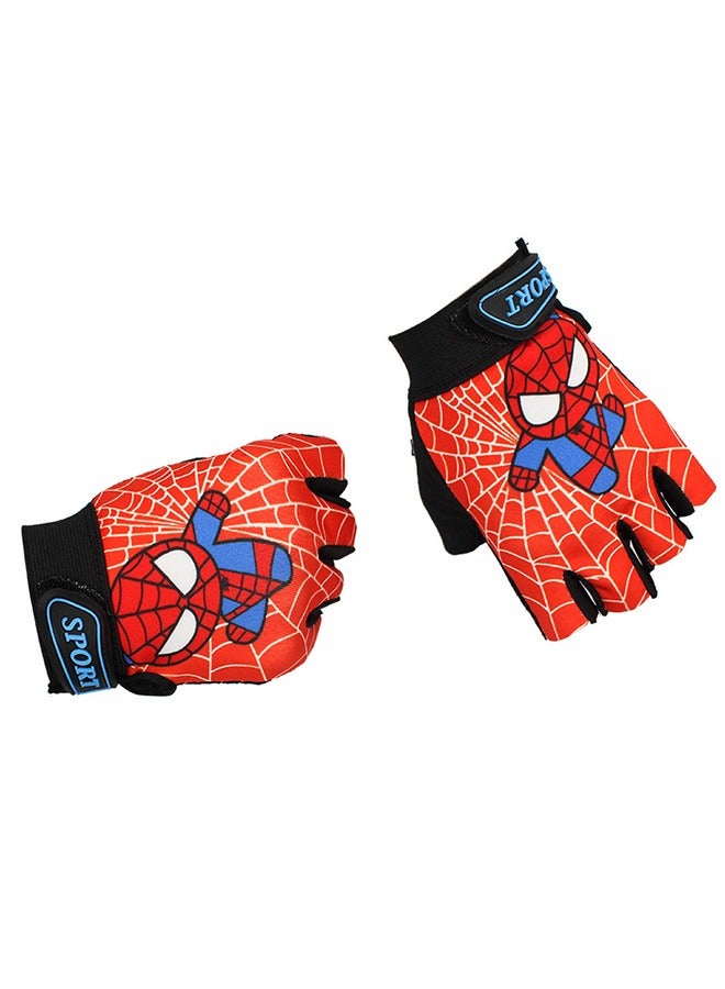 Generic Kids Fingerless Bike Gloves, Spider Superhero Sport Gloves for Children, Non-Slip Shock Absorbing Gloves for 5-9 Years Old Children Cycling Riding Outdoor Sports  - Image 1