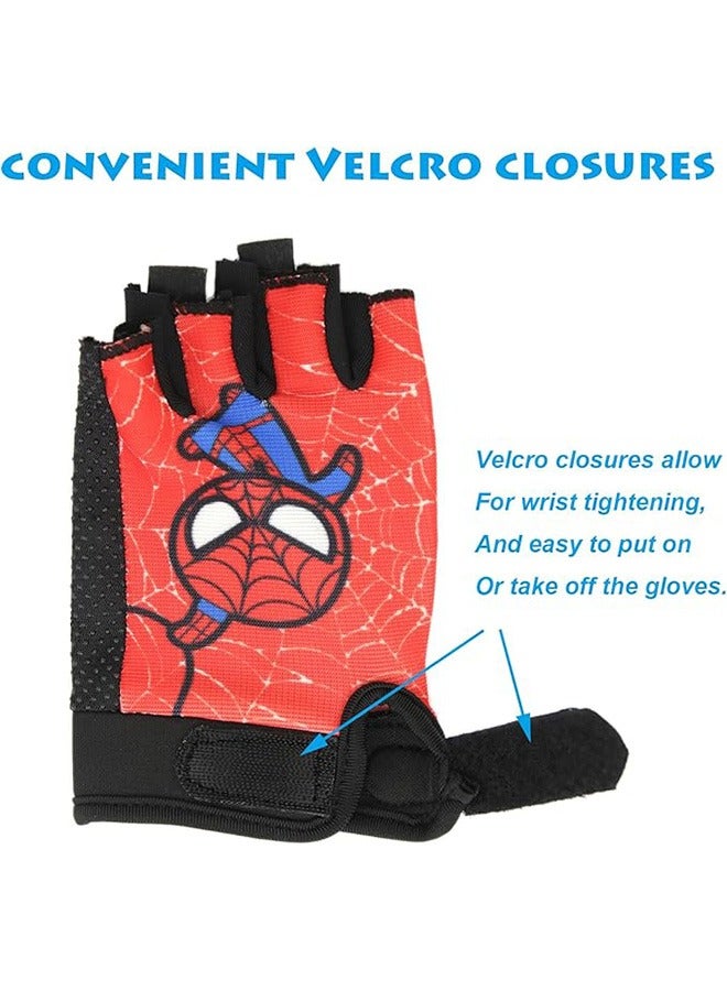 Generic Kids Fingerless Bike Gloves, Spider Superhero Sport Gloves for Children, Non-Slip Shock Absorbing Gloves for 5-9 Years Old Children Cycling Riding Outdoor Sports  - Image 3