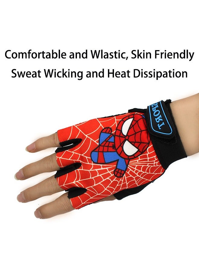 Generic Kids Fingerless Bike Gloves, Spider Superhero Sport Gloves for Children, Non-Slip Shock Absorbing Gloves for 5-9 Years Old Children Cycling Riding Outdoor Sports  - Image 4