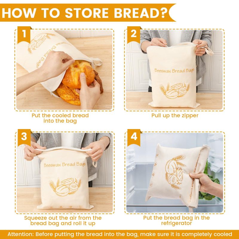 Reusable Bread Bags: Beige Cotton Material - Eco-Friendly Beeswax Bread Bags for Homemade Bread & Kitchen Food Storage - Image 5
