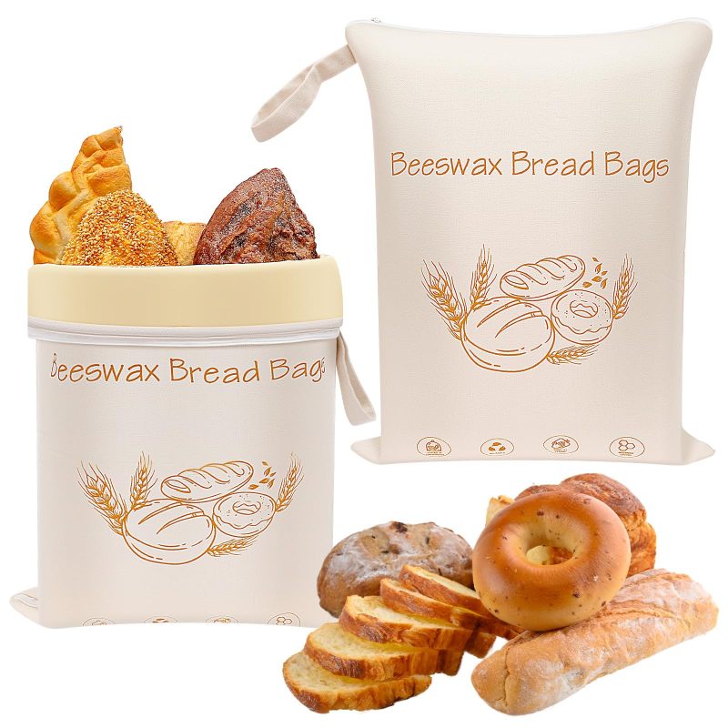 Reusable Bread Bags: Beige Cotton Material - Eco-Friendly Beeswax Bread Bags for Homemade Bread & Kitchen Food Storage - Image 1