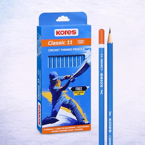 Kores Classic 11 Cricket Theme Pencil Set for Kids | Pack of 10| 11 HB Pencils with Stickers, Dice & Scorecard | Fun School Stationery & Gift for Cricket Lovers | Return Gift Under ₹100 - Image 3