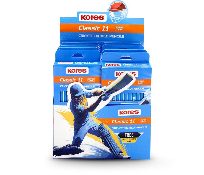 Kores Classic 11 Cricket Theme Pencil Set for Kids | Pack of 10| 11 HB Pencils with Stickers, Dice & Scorecard | Fun School Stationery & Gift for Cricket Lovers | Return Gift Under ₹100 - Image 1