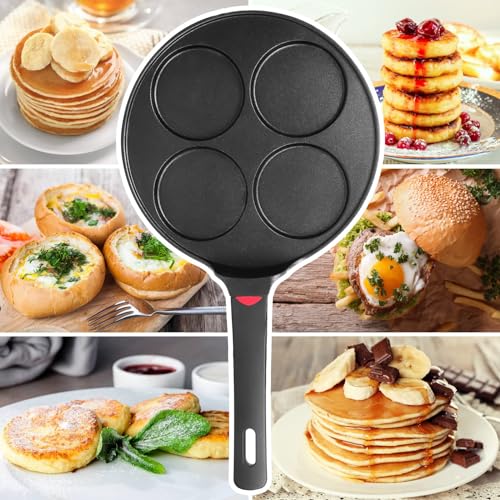 CAINFY Pancake Pan Nonstick-Suitable for All Stovetops & Induction Cooker, 10.5 Inch Mini Silver Dollar Grill Blini Griddle Crepe Pan, 4 Molds Cake Egg Skillet, 100% PFOA Free Coating - Image 5
