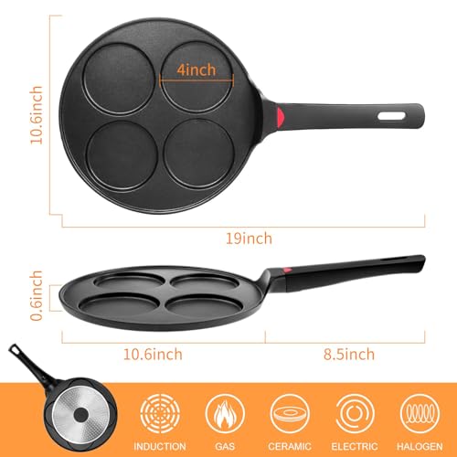 CAINFY Pancake Pan Nonstick-Suitable for All Stovetops & Induction Cooker, 10.5 Inch Mini Silver Dollar Grill Blini Griddle Crepe Pan, 4 Molds Cake Egg Skillet, 100% PFOA Free Coating - Image 2