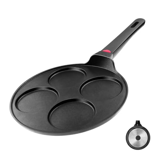 CAINFY Pancake Pan Nonstick-Suitable for All Stovetops & Induction Cooker, 10.5 Inch Mini Silver Dollar Grill Blini Griddle Crepe Pan, 4 Molds Cake Egg Skillet, 100% PFOA Free Coating - Image 1