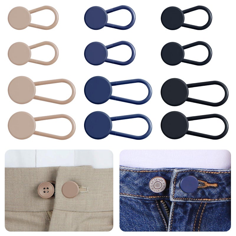 Ceryvop 12PCS Button Extenders for Jeans, Pants Waist Button Extender for Women Men, 3 Colors Pant Waistband Expander, Pants Waist Extension 1-1.4 Inches - Image 1