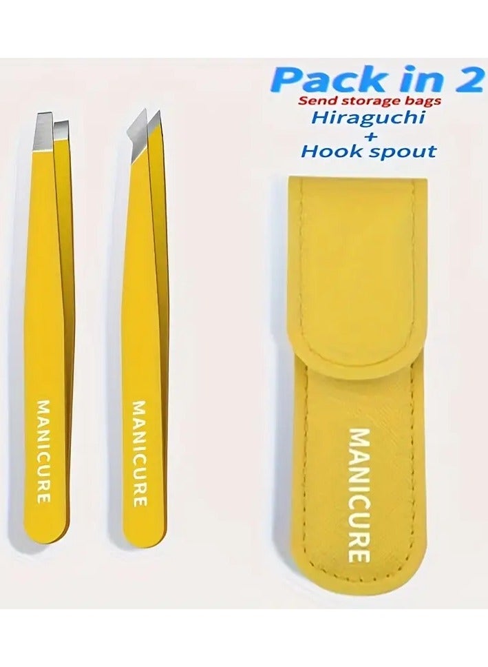 Rozino New 2pcs Precision Eyebrow Tweezers Set - Stainless Steel, Colorful, With Protective Case For Women & Men - Ideal For Eyebrows, False Lashes & Beard Removal - Image 1