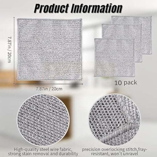 Solitude 11X Combo 10 Pack Non-Scratch Wire Dishcloth & 1 Mini Gap Cleaning Brush, Multipurpose Wire Dishwashing Rags for Wet and Dry, Easy Rinsing, Reusable, Wire Cleaning Cloth for Kitchen - Image 5