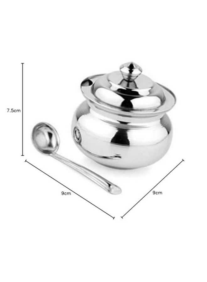KC Hilites Stainless Steel Ghee Pot/Jar With Spoon- 300Ml, 1 Piece, Silver, Blue-Violet - Image 2