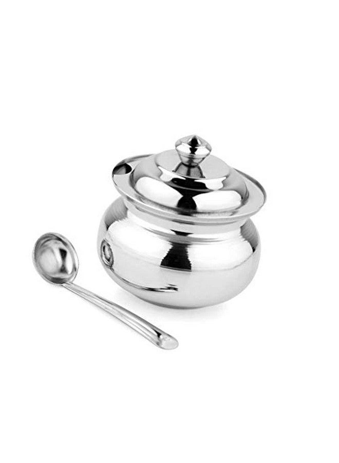 KC Hilites Stainless Steel Ghee Pot/Jar With Spoon- 300Ml, 1 Piece, Silver, Blue-Violet - Image 1