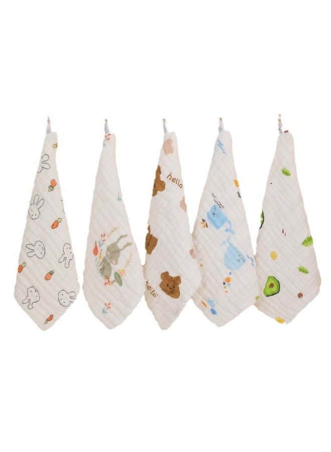 5-Pack Baby Cotton Gauze Square Towels 30x30cm | Soft Absorbent Cartoon Saliva & Face Cloth for Newborns, Infants & Kids – Lightweight Breathable Hand Towel - Image 3