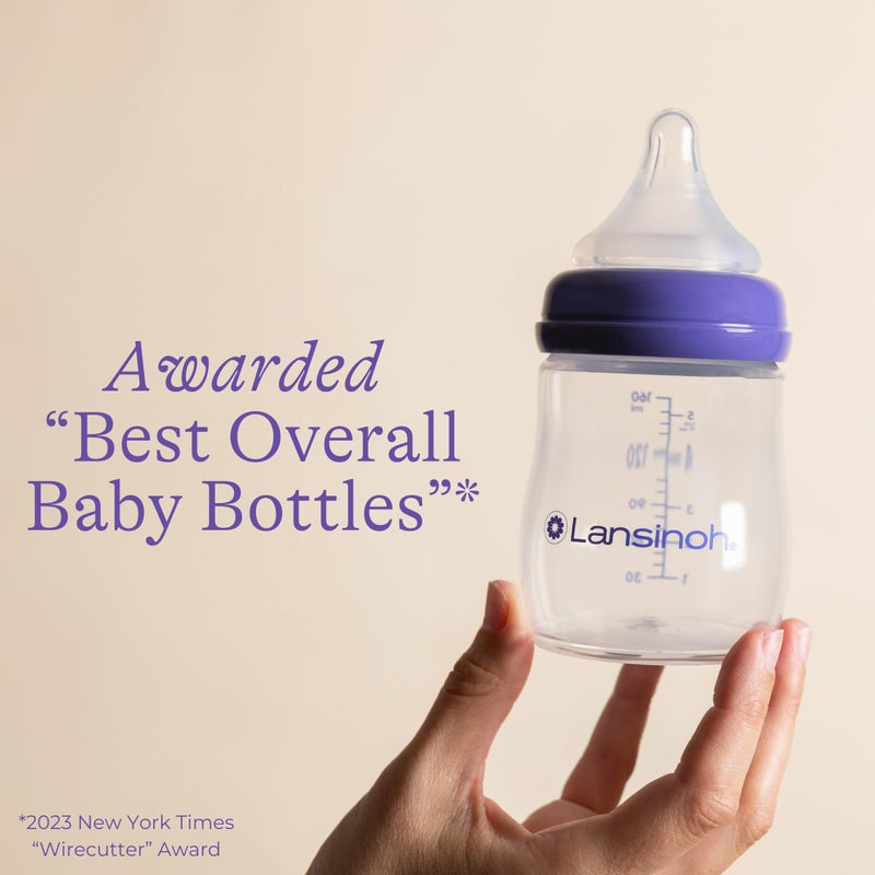 Lansinoh Anti-Colic Baby Bottles for Breastfeeding Babies, 5 Ounces, 3 Count, Includes 3 Slow Flow Nipples, Size S - Image 2