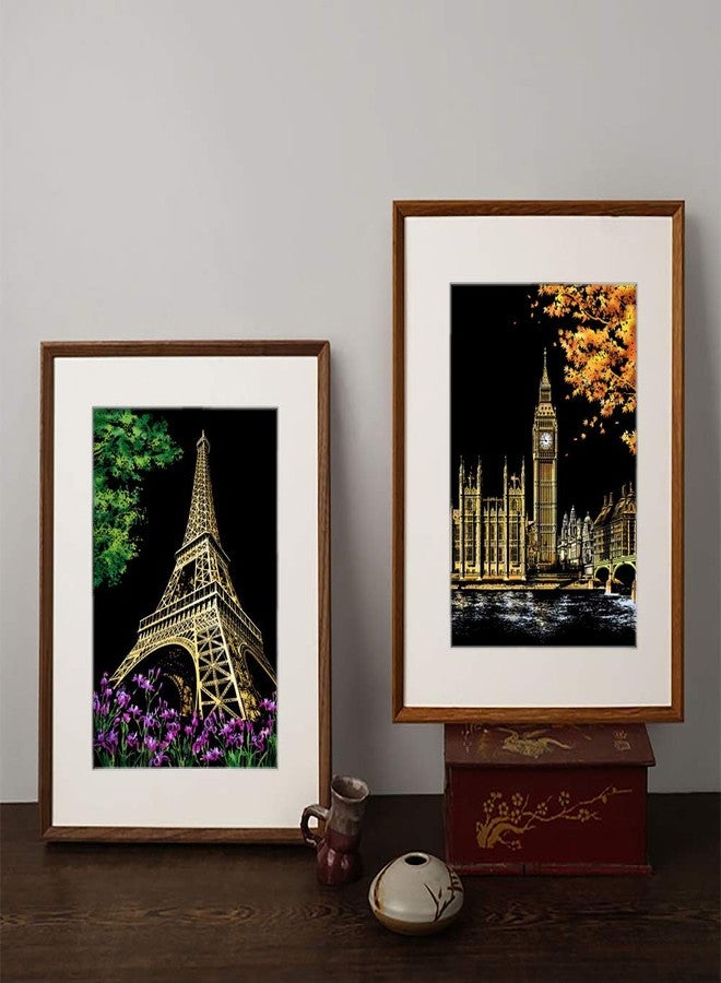 MIASTAR Scratch Painting Kits for Adults & Kids, Craft Art Set, Rainbow Scratch Art Painting Paper, Sketch DIY Night View Scratchboard, 16'' x 11.2'' Creative Gift with 6 Tools kit (Eiffel Tower / Big Ben) - Image 3